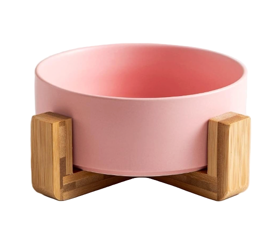 Ceramic Pet Bowl with Wooden Stand