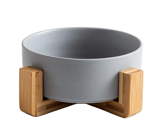 Ceramic Pet Bowl with Wooden Stand