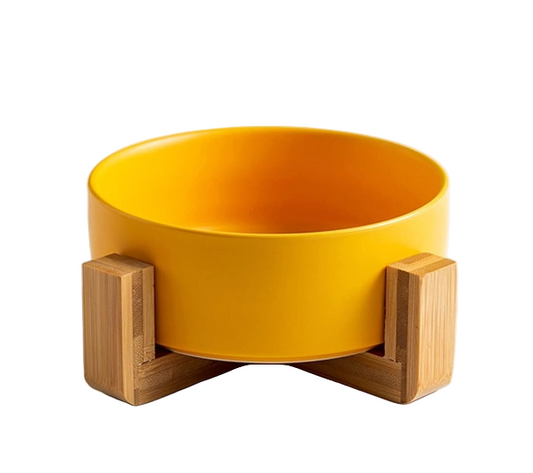 Ceramic Pet Bowl with Wooden Stand