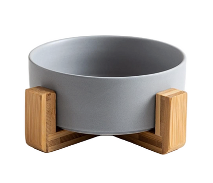 Ceramic Pet Bowl with Wooden Stand