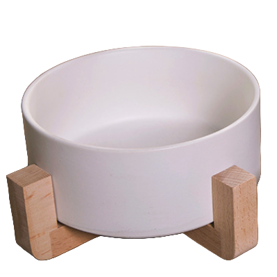 Ceramic Pet Bowl with Wooden Stand
