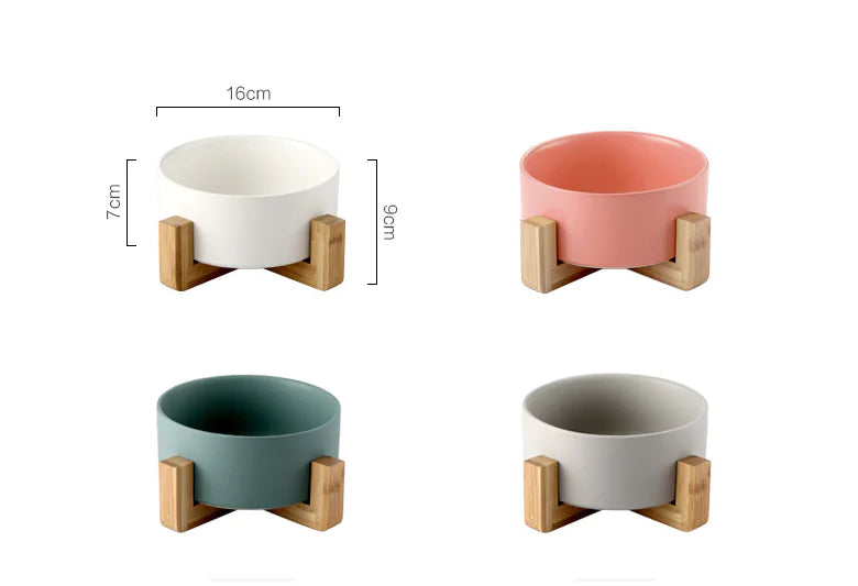 Ceramic Pet Bowl with Wooden Stand